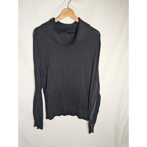 Calvin Klein Womens Black Cowl Neck Sweater XL White Stripe Down Sleeve Ckassuc - Picture 1 of 5